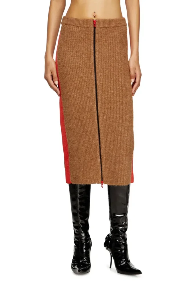 m-lousi Gonna midi in alpaca con zip frontale