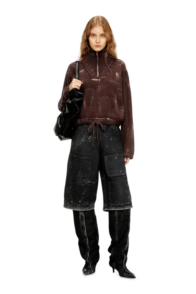 m-marcellette Maglione con mezza zip effetto consumato