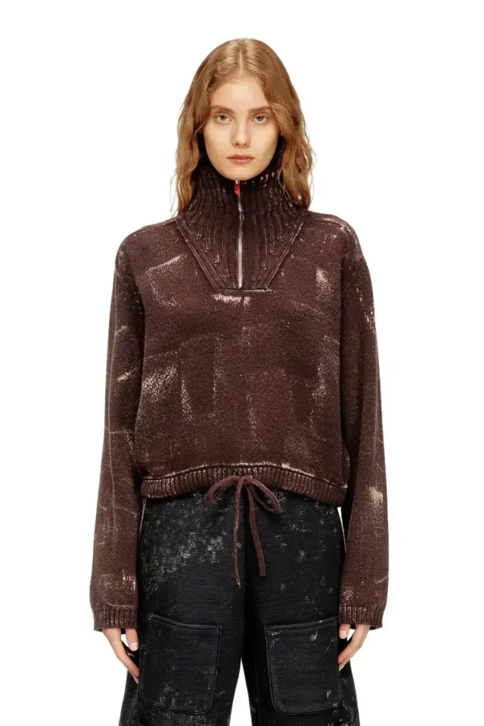 m-marcellette Maglione con mezza zip effetto consumato