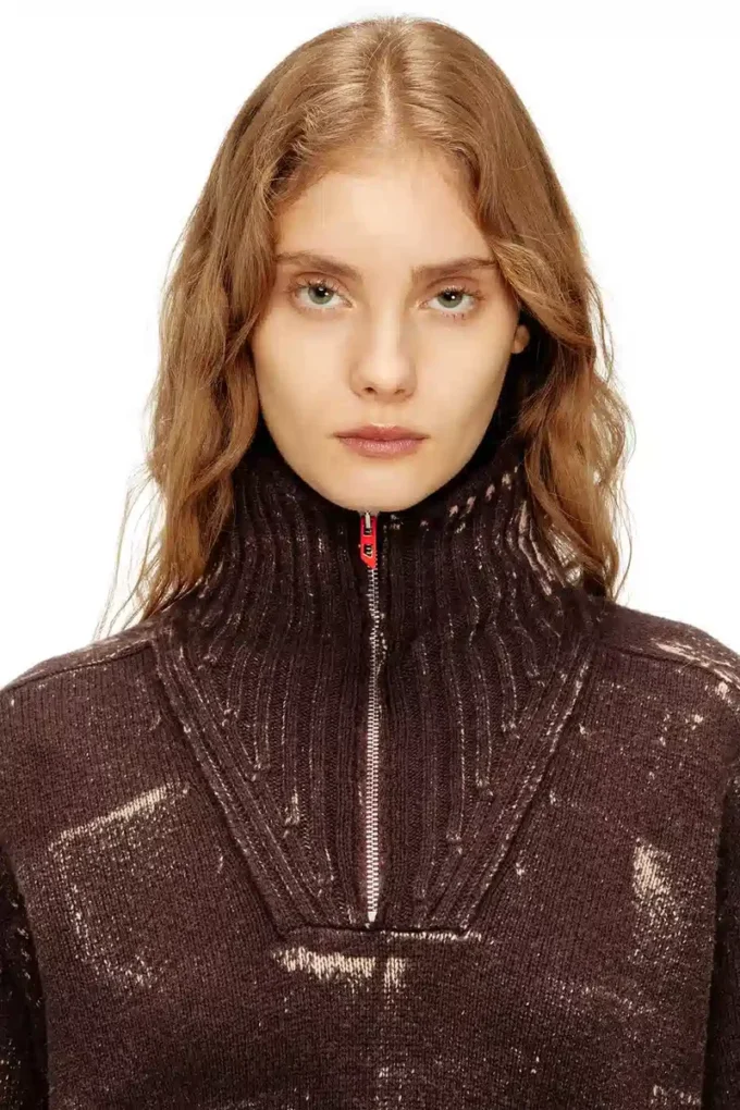 m-marcellette Maglione con mezza zip effetto consumato
