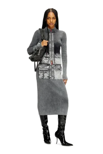 m-meryn Gonna midi in maglia con tasche cargo in denim