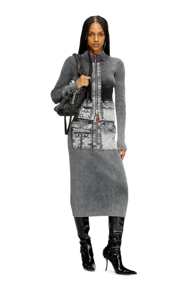 m-meryn Gonna midi in maglia con tasche cargo in denim m-meryn Gonna midi in maglia con tasche cargo in denim