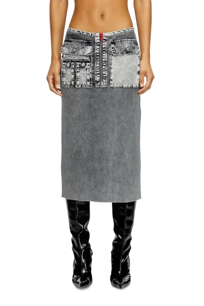 m-meryn Gonna midi in maglia con tasche cargo in denim m-meryn Gonna midi in maglia con tasche cargo in denim
