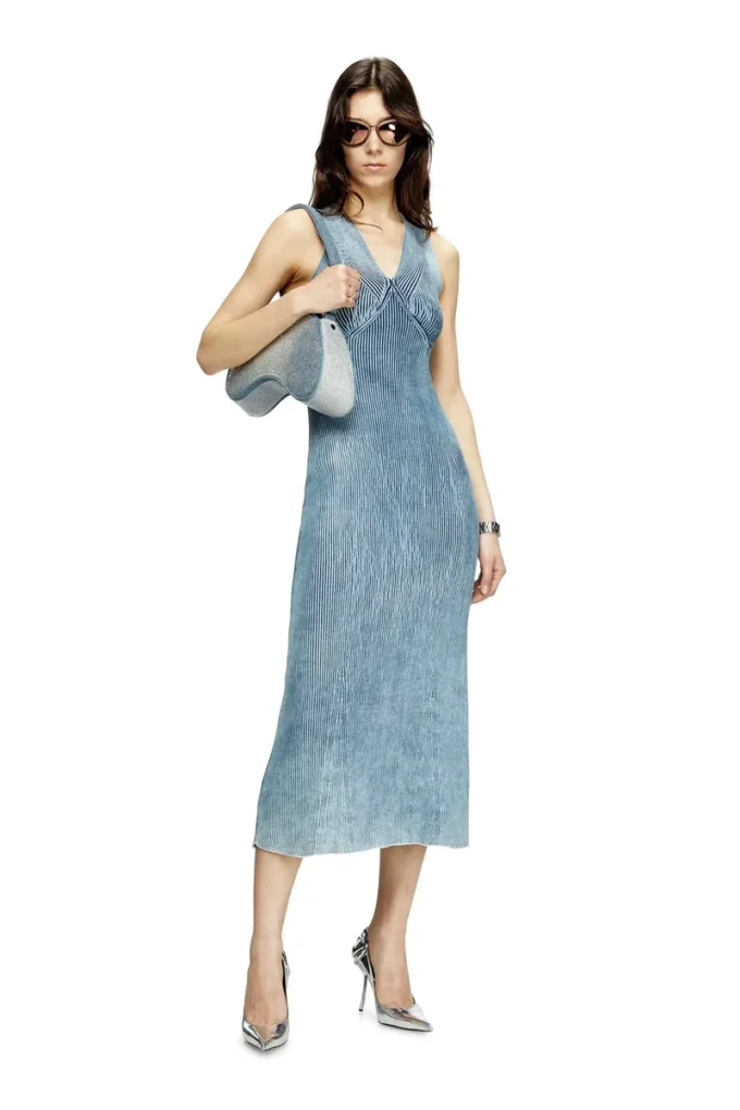 m-milong Abito midi in filato denim con effetto lucido
