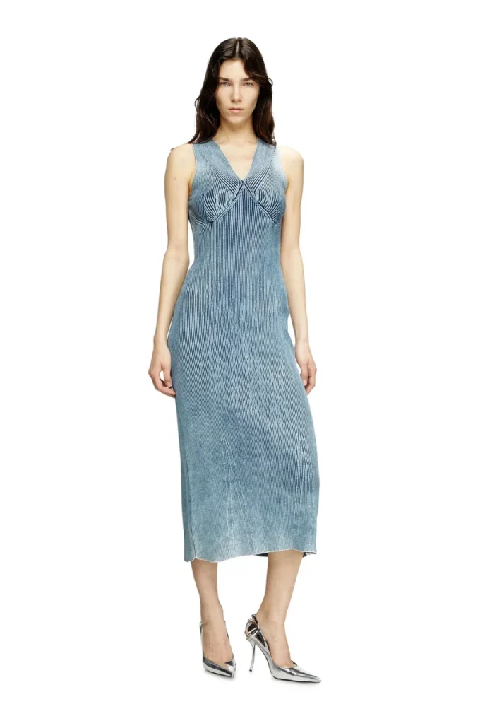 m-milong Abito midi in filato denim con effetto lucido