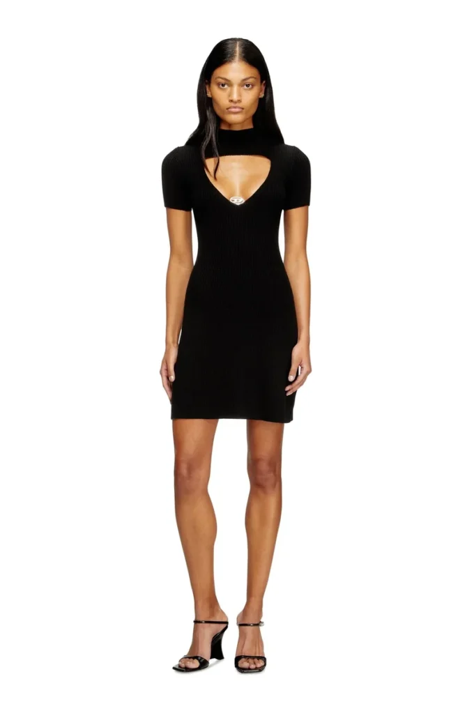 m-olympe Abito corto con cut-out in maglia di lana a coste