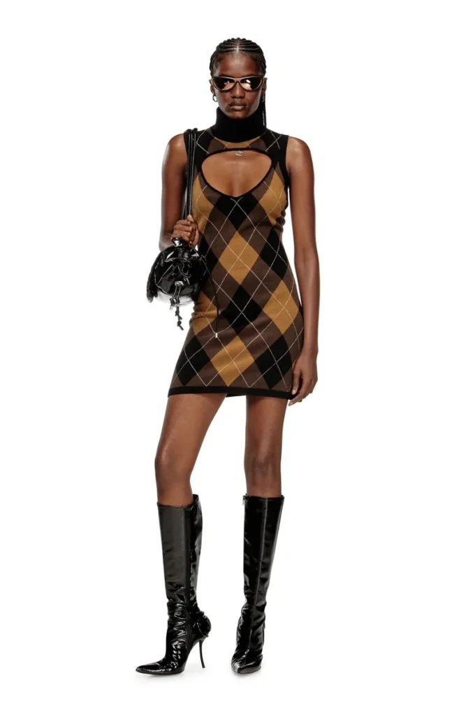 m-romko-dress Abito in lana con motivo argyle