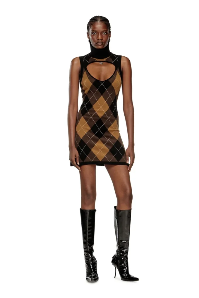 m-romko-dress Abito in lana con motivo argyle