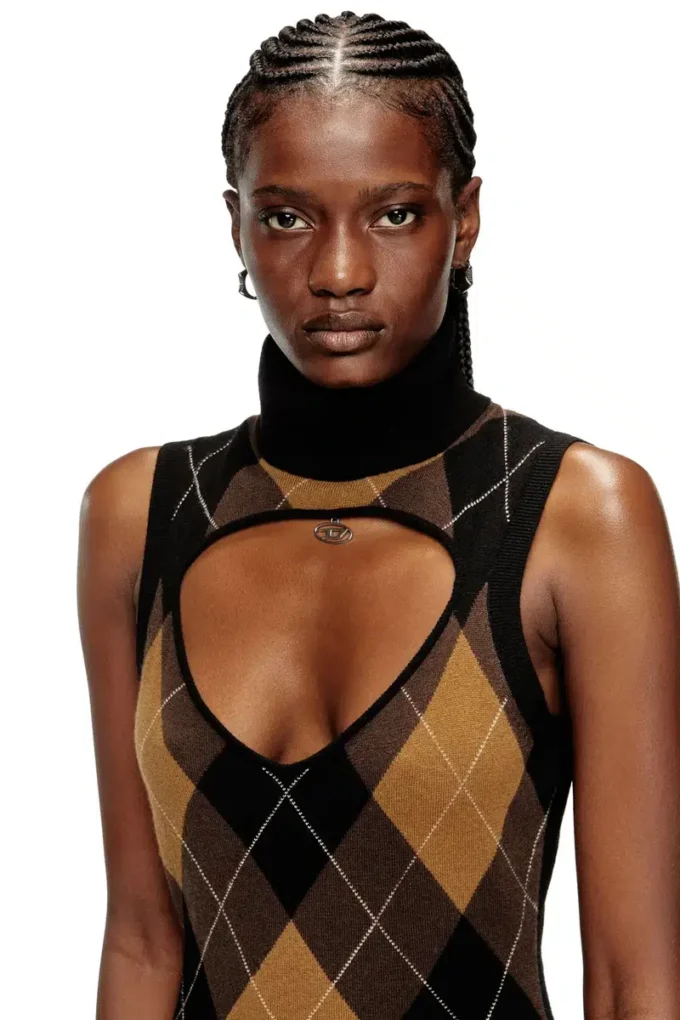 m-romko-dress Abito in lana con motivo argyle
