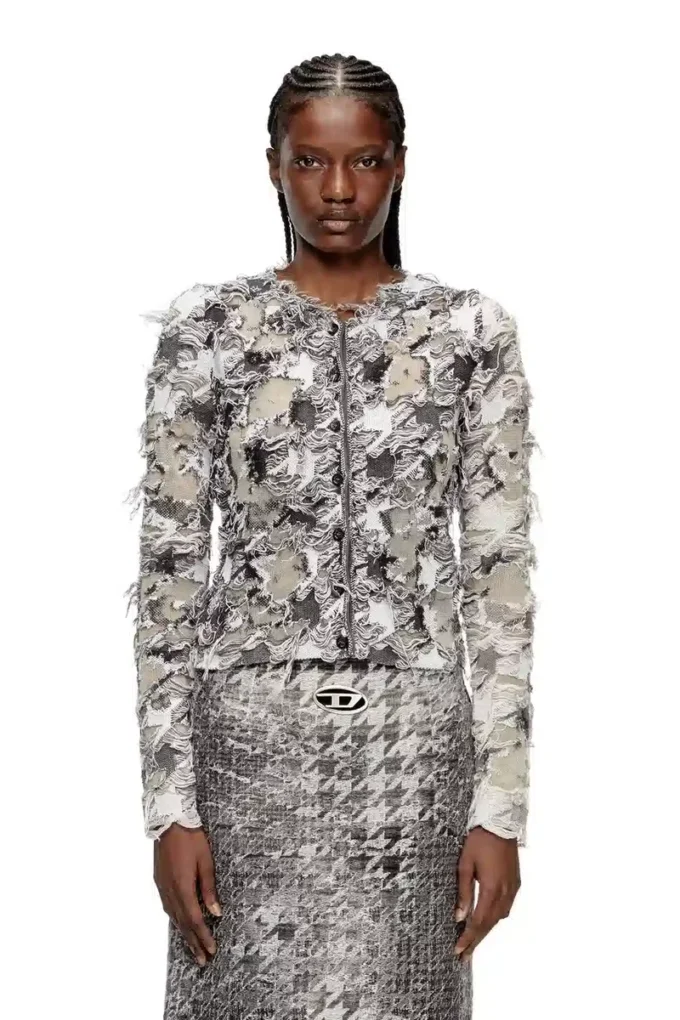 m-sibylla Cardigan in jacquard pied-de-poule devoré
