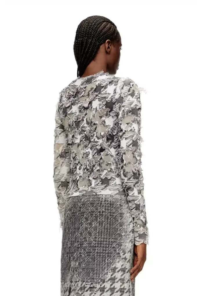 m-sibylla Cardigan in jacquard pied-de-poule devoré