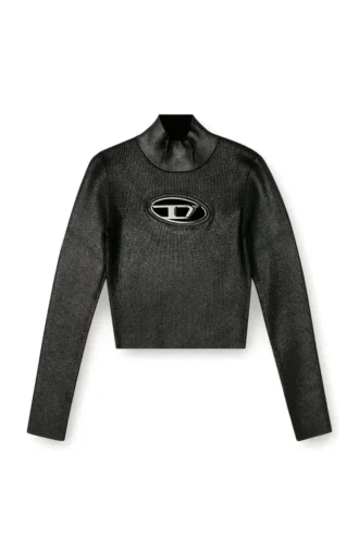 m-valari-tn Maglia a collo alto in maglia a costine con effetto lucido