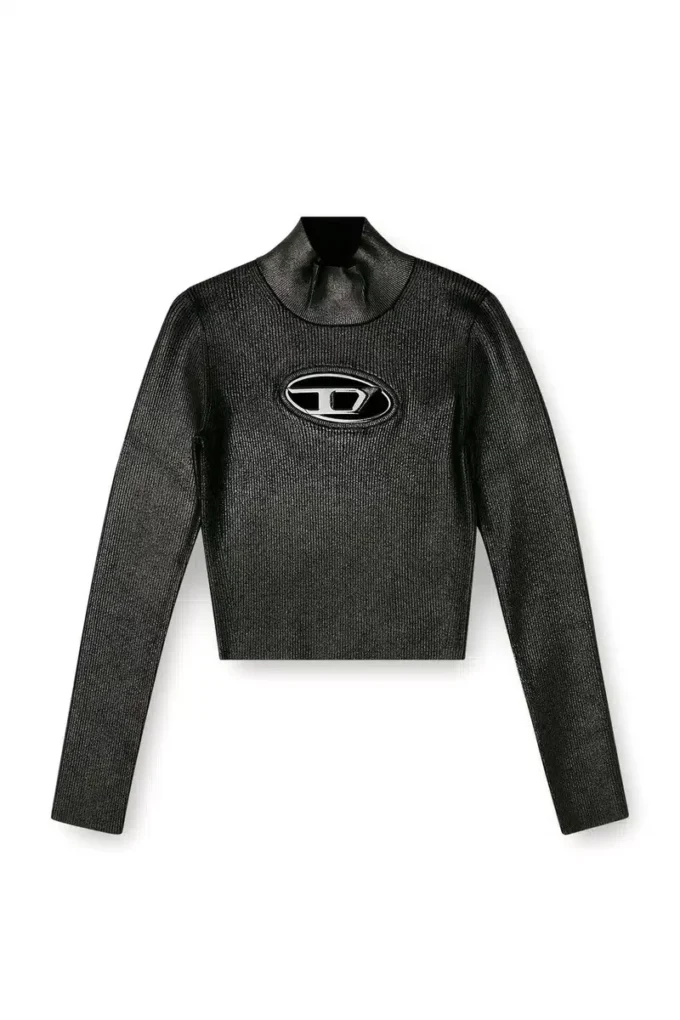 m-valari-tn Maglia a collo alto in maglia a costine con effetto lucido
