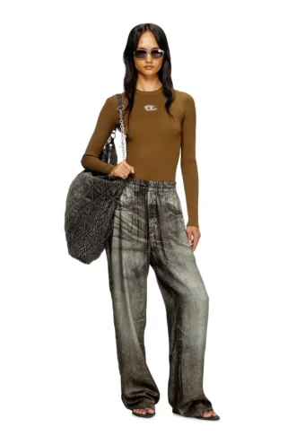 m-valari Top in misto viscosa a costine con Oval D