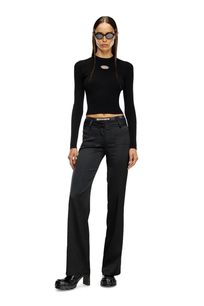m-valari Top in misto viscosa a costine con Oval D m-valari Top in misto viscosa a costine con Oval D