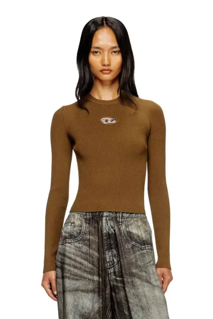m-valari Top in misto viscosa a costine con Oval D m-valari Top in misto viscosa a costine con Oval D