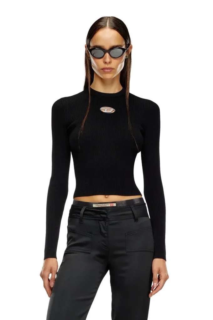 m-valari Top in misto viscosa a costine con Oval D m-valari Top in misto viscosa a costine con Oval D