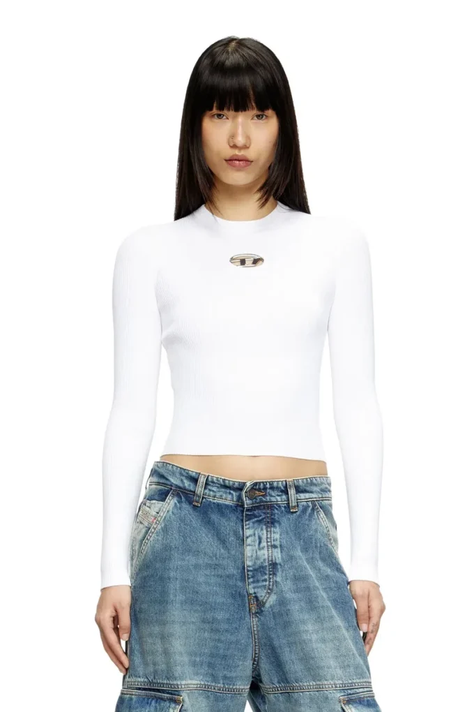 m-valari Top in misto viscosa a costine con Oval D