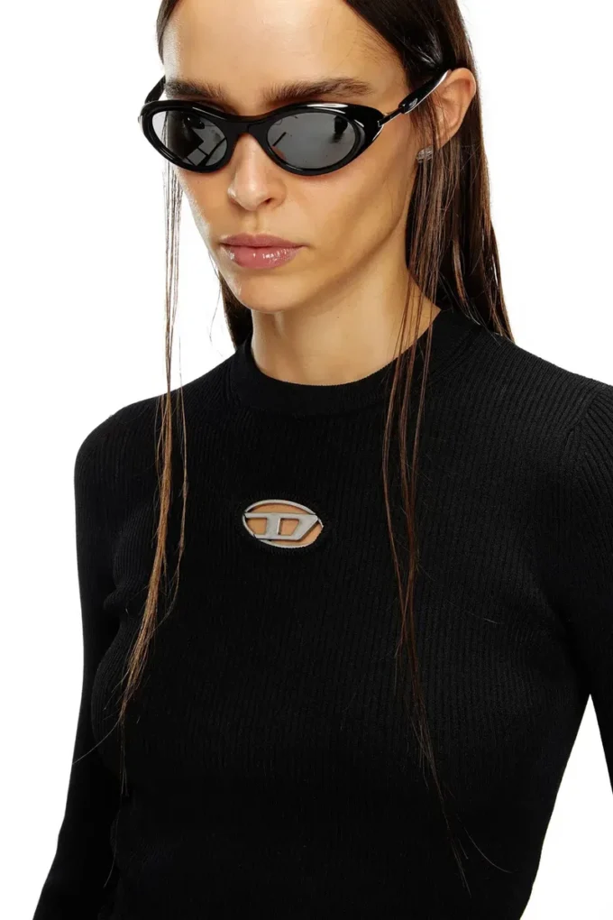 m-valari Top in misto viscosa a costine con Oval D m-valari Top in misto viscosa a costine con Oval D