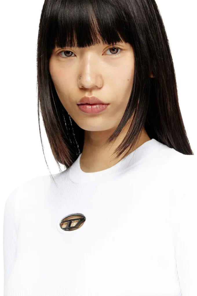 m-valari Top in misto viscosa a costine con Oval D