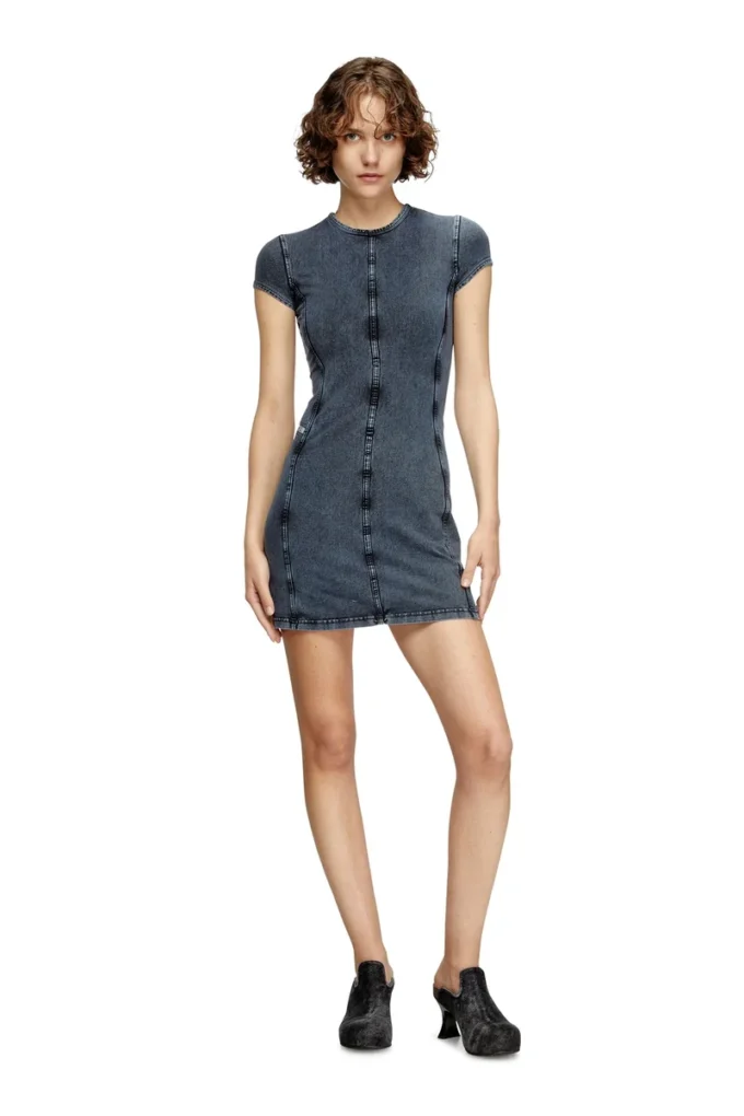 Maniche a coppa Miniabito in jersey effetto denim Maniche a coppa Miniabito in jersey effetto denim