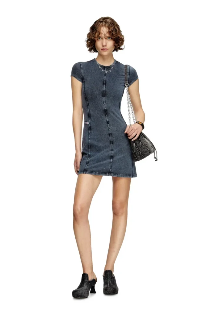 Maniche a coppa Miniabito in jersey effetto denim Maniche a coppa Miniabito in jersey effetto denim