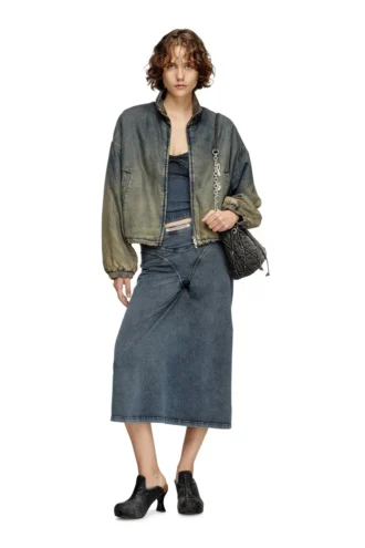 o-alline Gonna midi in jersey effetto denim