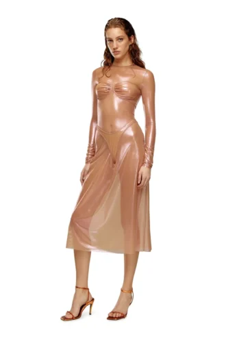o-moni Gonna midi trasparente in tulle lucido rivestito