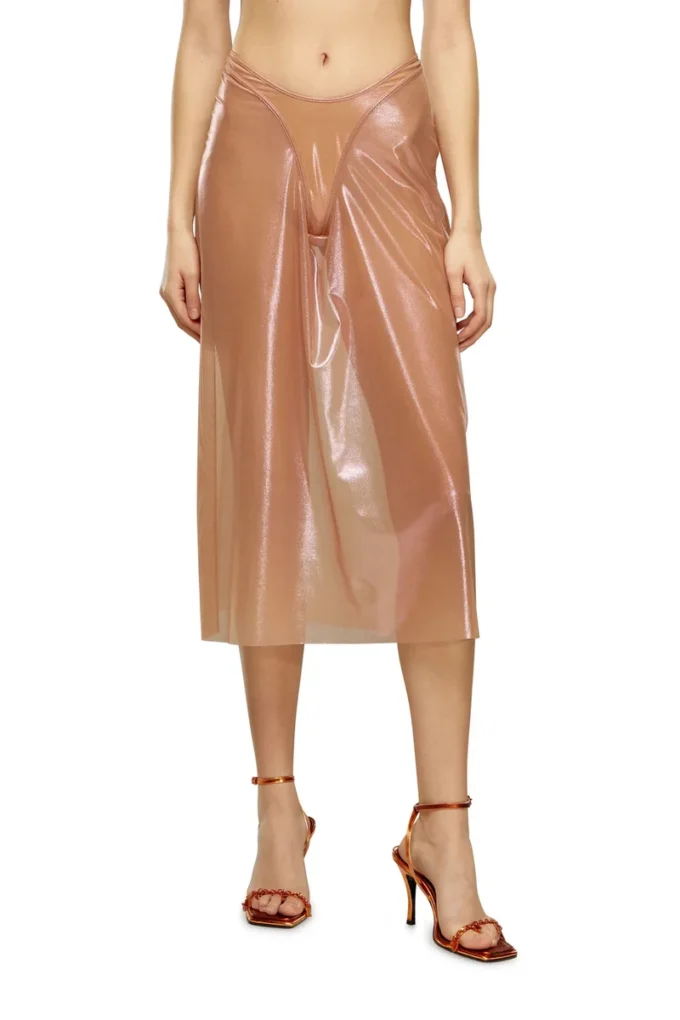 o-moni Gonna midi trasparente in tulle lucido rivestito