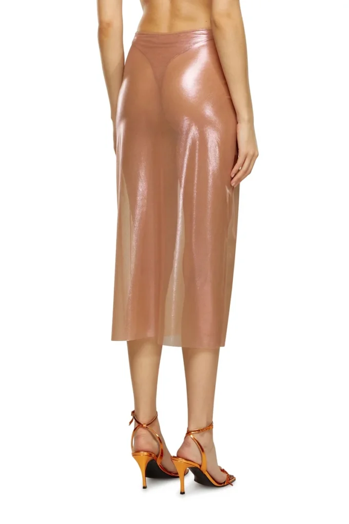 o-moni Gonna midi trasparente in tulle lucido rivestito