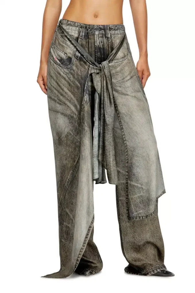 p-aloma Pantaloni avvolgenti in viscosa effetto denim p-aloma Pantaloni avvolgenti in viscosa effetto denim