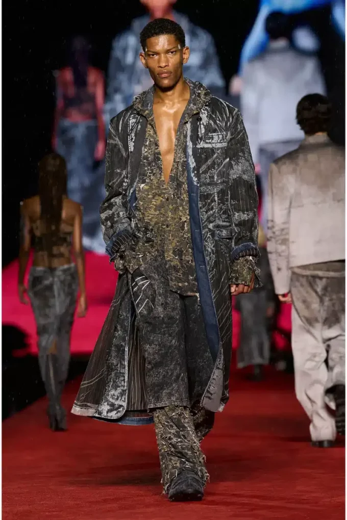 d-bla-long-dev-fse Cappotto in denim devoré gessato