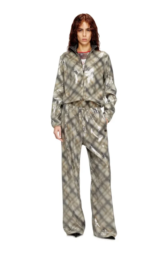 p-erqueen Pantaloni con paillettes e motivo a quadri