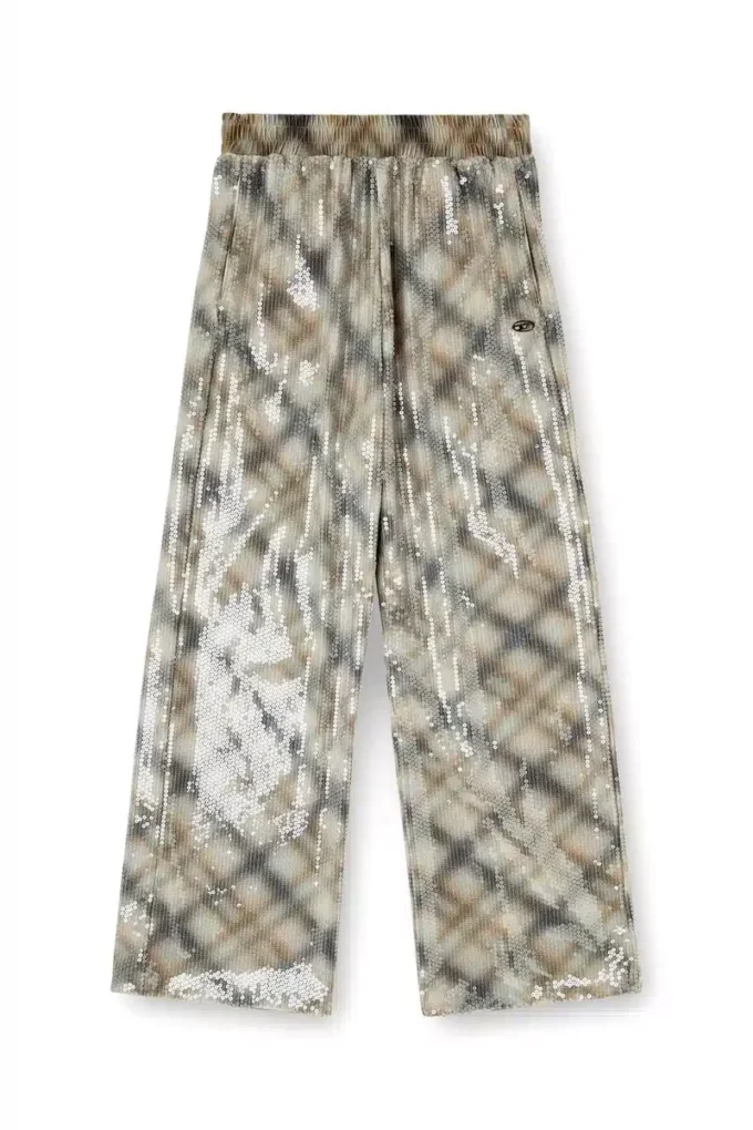 p-erqueen Pantaloni con paillettes e motivo a quadri