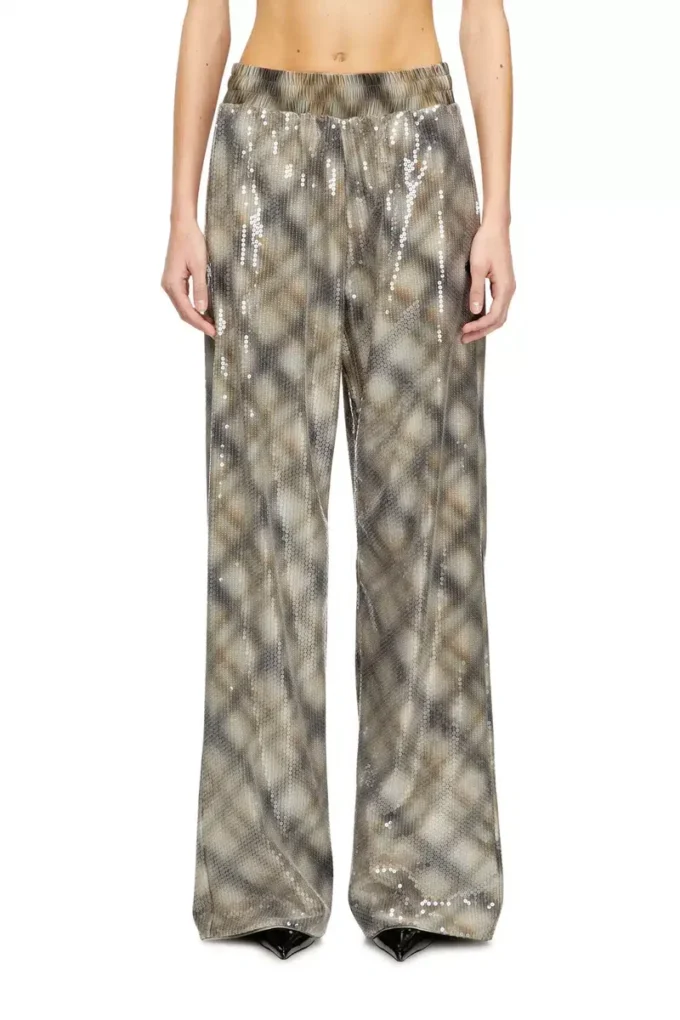 p-erqueen Pantaloni con paillettes e motivo a quadri