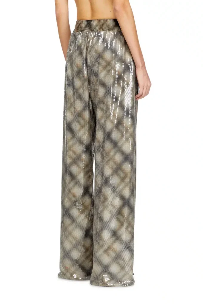 p-erqueen Pantaloni con paillettes e motivo a quadri