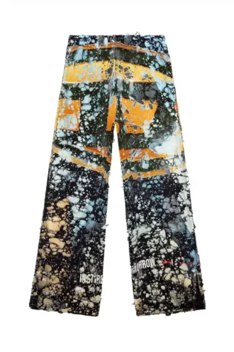 p-leopes-peel Pantaloni effetto consumato con stampe cinematografiche