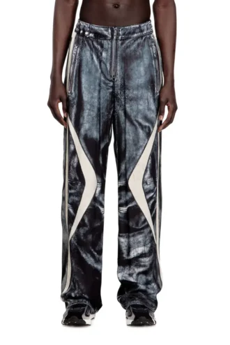p-theck-bmcz Pantaloni da tuta in raso con effetto trompe l’oeil da motociclista