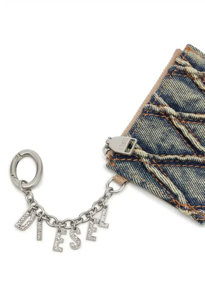 Portacarte con catena Portacarte in denim trapuntato argyle