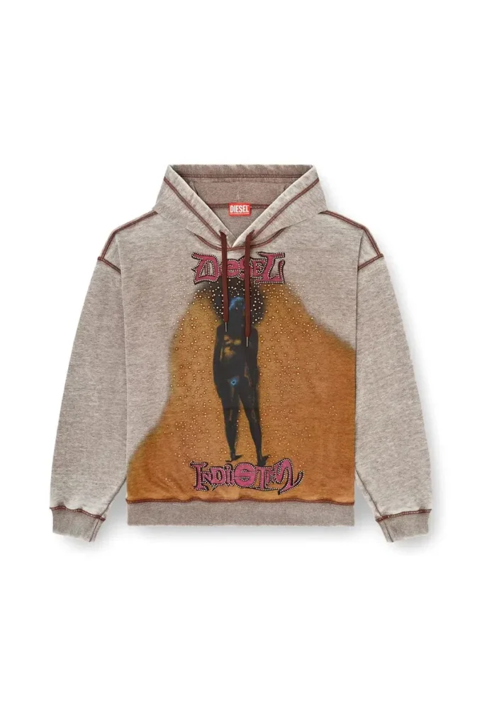 s-boxton-hood Felpa con cappuccio con stampa e borchie