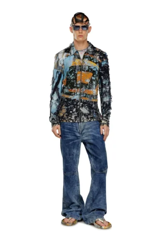 s-corn-peel Camicia effetto consumato con stampe cinematografiche
