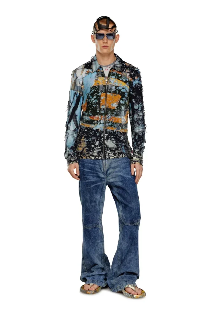 s-corn-peel Camicia effetto consumato con stampe cinematografiche s-corn-peel Camicia effetto consumato con stampe cinematografiche