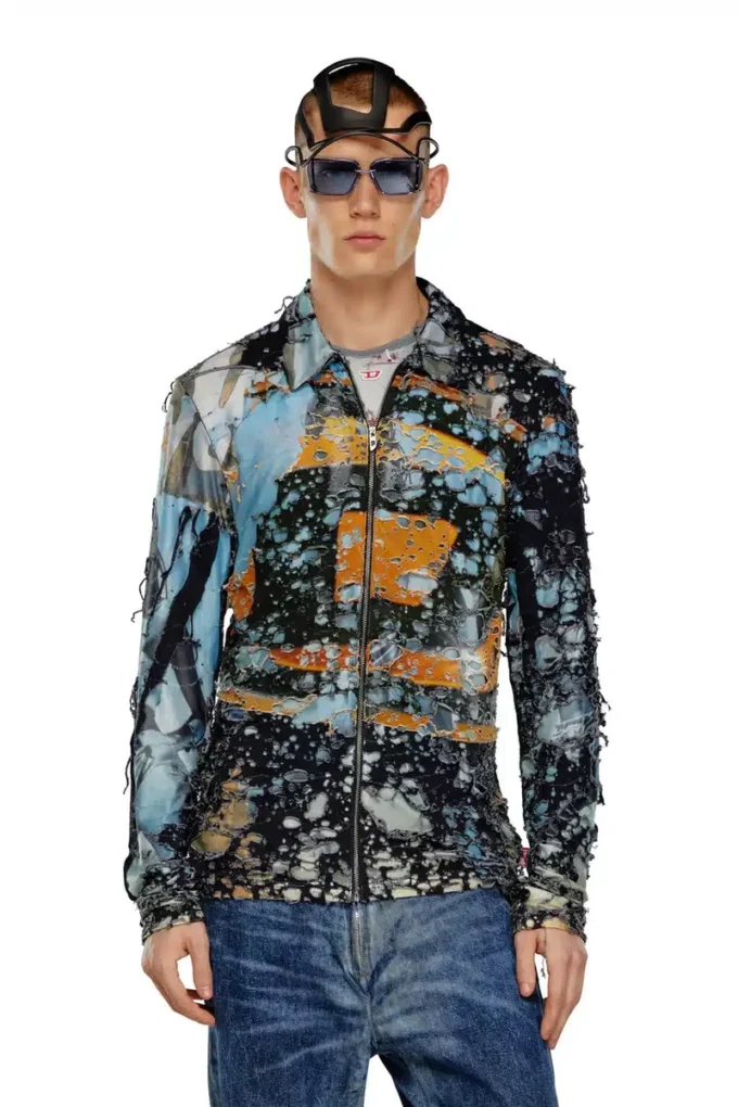 s-corn-peel Camicia effetto consumato con stampe cinematografiche s-corn-peel Camicia effetto consumato con stampe cinematografiche