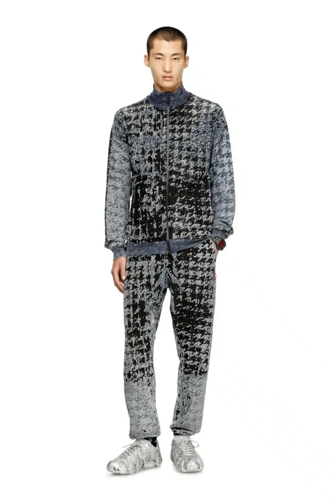 s-corr Felpa con zip in pied-de-poule devoré s-corr Felpa con zip in pied-de-poule devoré