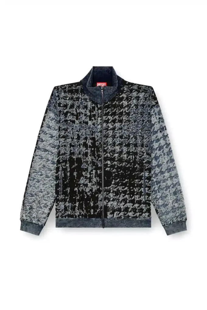 s-corr Felpa con zip in pied-de-poule devoré s-corr Felpa con zip in pied-de-poule devoré