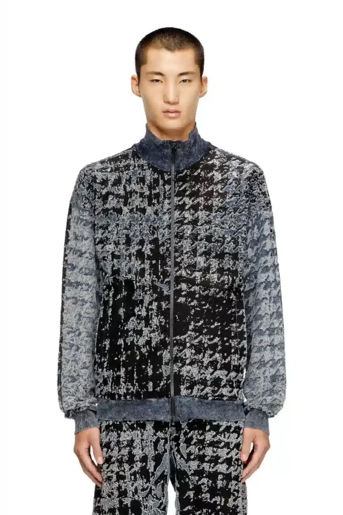 s-corr Felpa con zip in pied-de-poule devoré s-corr Felpa con zip in pied-de-poule devoré