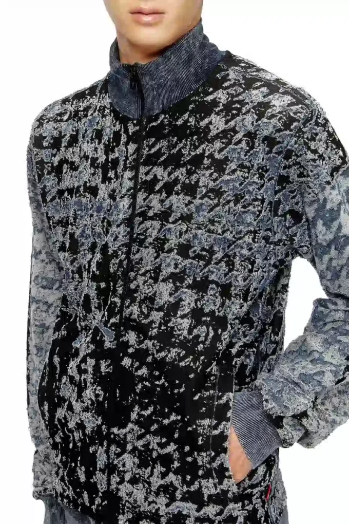 s-corr Felpa con zip in pied-de-poule devoré s-corr Felpa con zip in pied-de-poule devoré