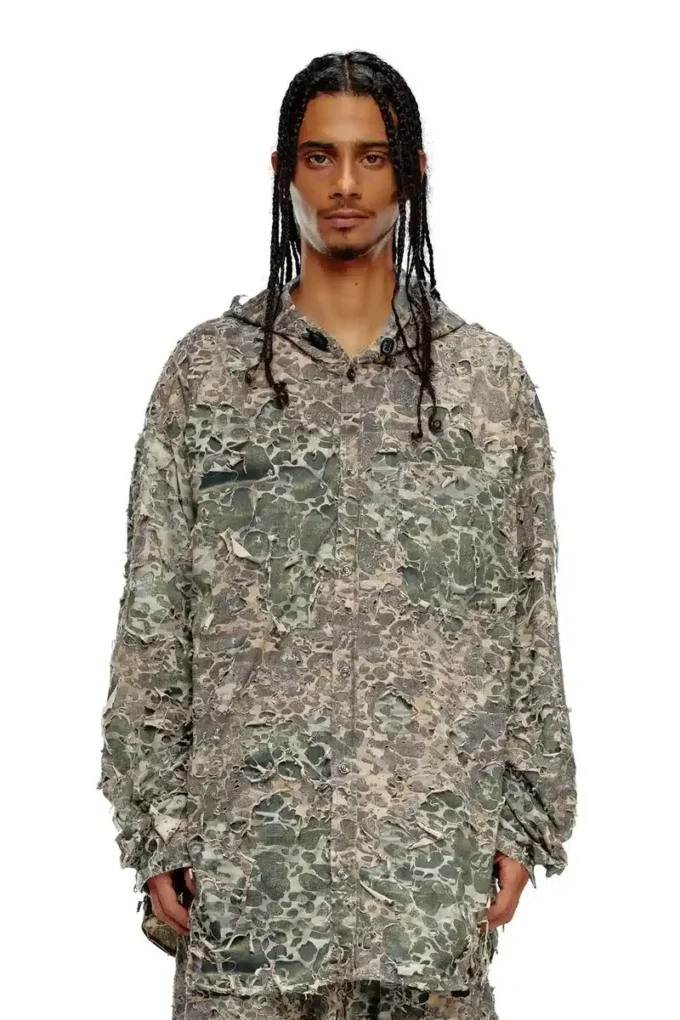 s-dewny-hood-hockk Camicia mimetica con finitura distrutta s-dewny-hood-hockk Camicia mimetica con finitura distrutta
