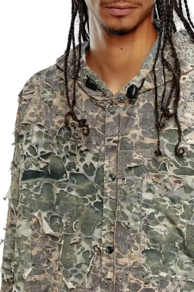 s-dewny-hood-hockk Camicia mimetica con finitura distrutta s-dewny-hood-hockk Camicia mimetica con finitura distrutta