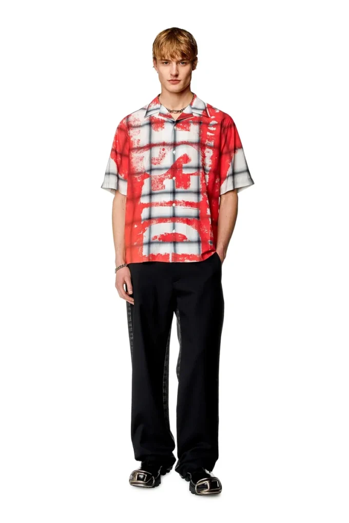 s-nabil Camicia da bowling a quadri con logo sbiadito s-nabil Camicia da bowling a quadri con logo sbiadito